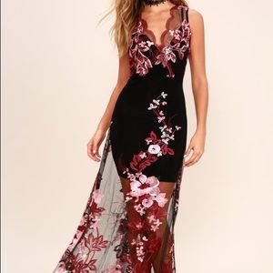 Work the Bloom Wine Red & Black Embroidered Dress